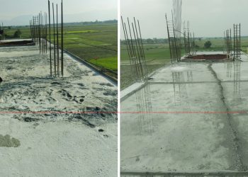 धुराहा खेल मैदानमा निर्माणाधीन स्टेडियमको छत ढलानमा गुणस्तरहीन काम